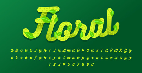 Elegant and nature-inspired font typography in a floral green style, perfect for eco-friendly designs, botanical themes, and organic branding. This editable vector typography combines lush greenery