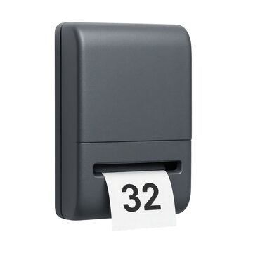 Modern wall mounted ticket dispenser providing a numbered slip, designed for streamlined customer queuing and efficient service.