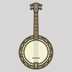 Isolated vector illustration of a banjo with brown and beige color palette on pale gray background