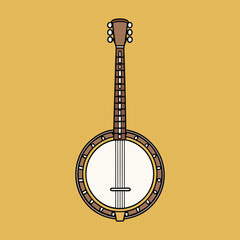 Illustrated banjo musical instrument on yellow background graphic flat vector design