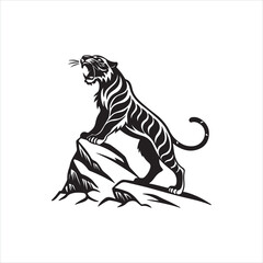 Fototapeta premium Roaring Tiger Silhouette on White Background