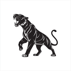 Fototapeta premium Roaring Tiger Silhouette on White Background