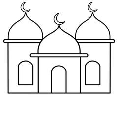 ne art mosque icon with detailed domes and crescent moons. Modern representation of the religious structure. Suitable for Islamic designs.