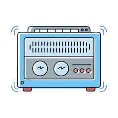 Vintage Retro Style Blue Radio Amplifier with Sound Waves Illustration
