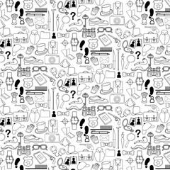 Detective icon doodle hand drawn seamless pattern