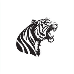 Roaring Tiger Silhouette on White Background