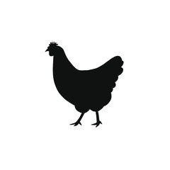Simple black hen silhouette. Classic poultry icon for farm, food, or animal designs. Clean lines, easy to use.