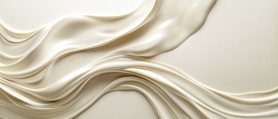 Obraz premium Creamy white liquid flowing with elegant swirls on soft ivory background