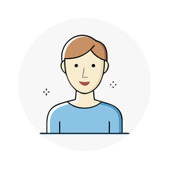 Illustration of a Smiling Person with Short Brown Hair and Light Blue Shirt