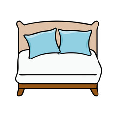 A Simple Cartoon Drawing of a Made Bed with Two Pillows