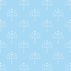 Rainy day raindrops umbrella, Blue rain pattern background