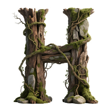 Create a 3D sculpture of the letter H that looks like it&rsquo;s made from tree bark