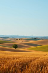 Fototapeta premium Rolling Hills Landscape with Wheat Fields