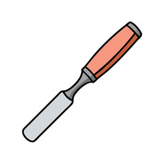 A Detailed Illustration of a Classic Wood Carving Chisel with a ReddishOrange Handle