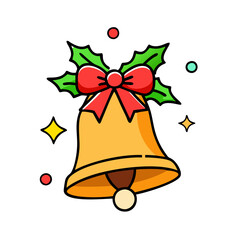 A Festive Christmas Bell with Holly and Bow Illustration