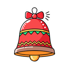 A Festive Red Christmas Bell with a Bow and Jingle Effect Illustration