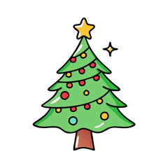 A Cute Cartoon Christmas Tree with Colorful Ornaments and Star