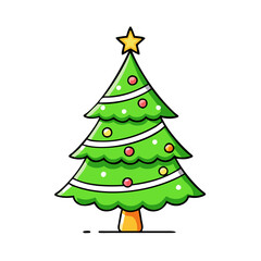 A Cute Cartoon Illustration of a Decorated Christmas Tree