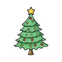 A Cute Cartoon Christmas Tree with Ornaments and Star