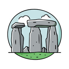 Stonehenge Illustration Cartoon Style Ancient Megalithic Site England