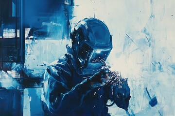 Futuristic soldier in a harsh environment