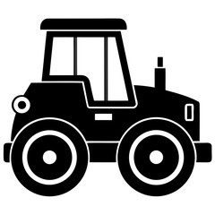 Illustration of a black and white tractor for agricultural farm machinery and construction equipment use isolated on transparent background