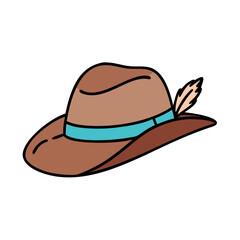 Brown Cowboy Hat with Teal Band and Feather Decoration A Classic Western Fashion Accessory