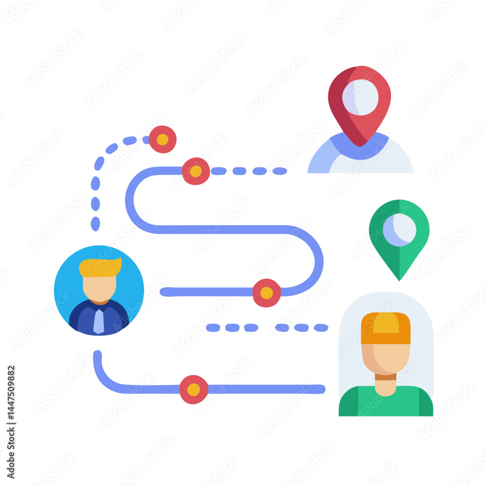 Aufkleber visual representation of a multistep journey or process involving multiple people and locations