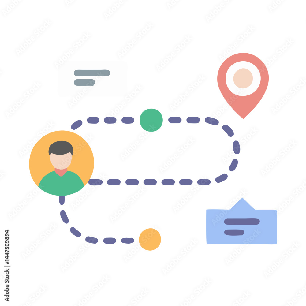 Aufkleber visual representation of a person's journey or route with multiple stops and a final destination