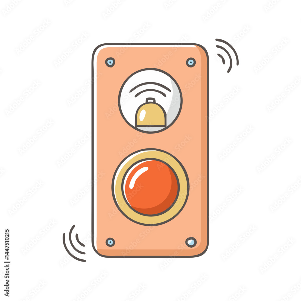 Aufkleber illustration of a wireless call button device with a red button and bell icon