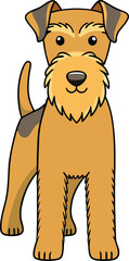 Cartoon airedale terrier dog standing isolated vector illustration for graphic design projects