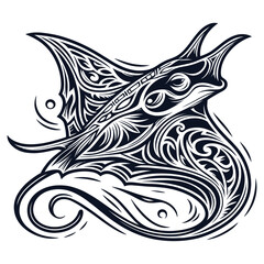 Stylized Manta Ray Illustration with Tribal Ornate Design