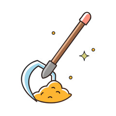 A Cartoon Illustration of a Hooked Shovel Digging in the Ground