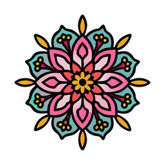 Vibrant Mandala Design Featuring Pink and Teal Flower Petals