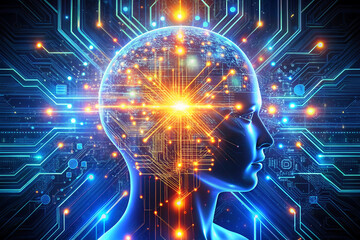 Obraz premium Fractal Intelligence A Glowing Ai Head Deconstructed