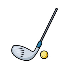 Cartoon Illustration of a Golf Club and Ball Ready for a Swing