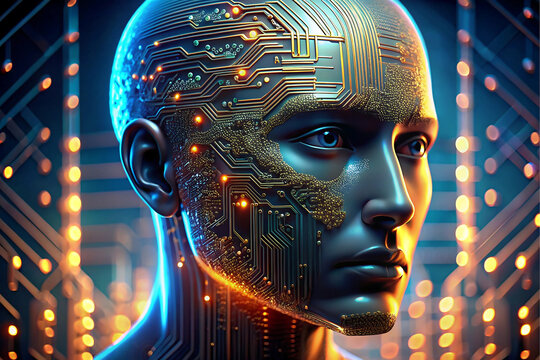 Microchip Mind An Extreme Close Up Of An Ai Head