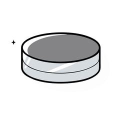 A simple illustration of a round silver container or tin box