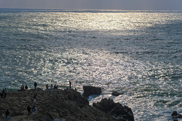 夕日に煌めく東尋坊の海（福井県）