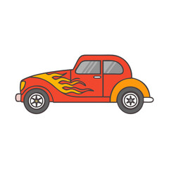 Classic Red Hot Rod Car with Flames Design Illustration