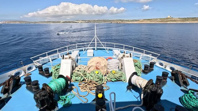 Ferry journey to Gozzo Island in Malta with scenic coastal views and tranquil waters