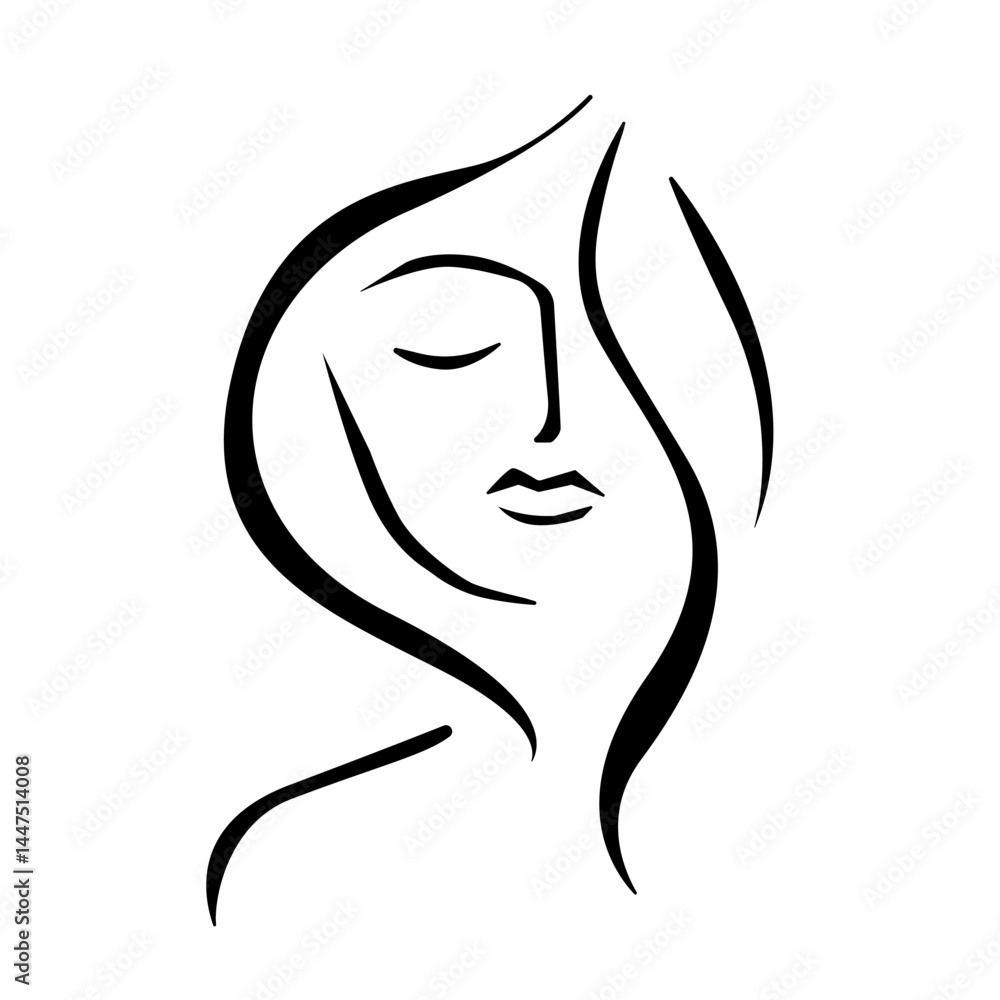 Poster abstract face line art drawing. minimalistic sketch linear design of simple abstract woman portrait 