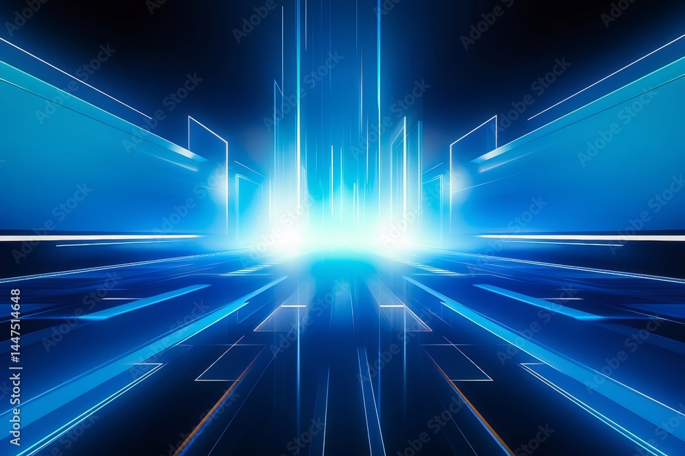 Aufkleber 青色の光と幾何学模様の抽象的未来イメージ テクノロジーとデジタル要素の背景