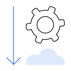 Gear above cloud and downward arrow indicating cloud-based system settings, automation, or updates. Ideal for technology, software, networking, cloud computing, configurations, data management
