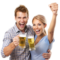Happy Couple Celebrating with Beer: Cheers to Friendship and Good Times