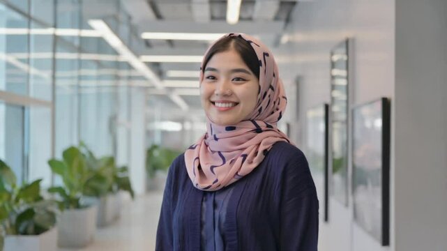 Smiling Muslim woman in the office