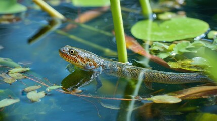 Fototapeta premium Newt Swimming in Pond