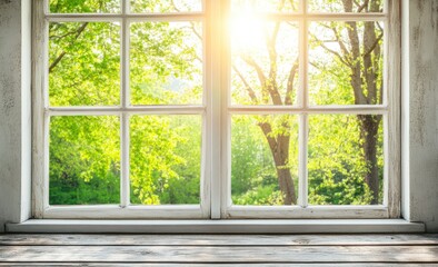 Sunlight through a window, green trees
