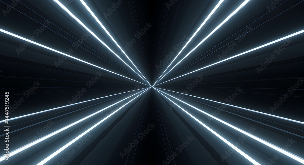 Poster abstract tunnel of light speed lines perspective in deep blue shades with geometric patterns