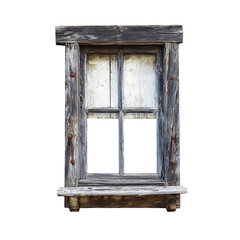 rustic wooden window frame with weathered appearance, showcasing aged wood and classic design. This charming piece adds character and touch of nostalgia to any setting